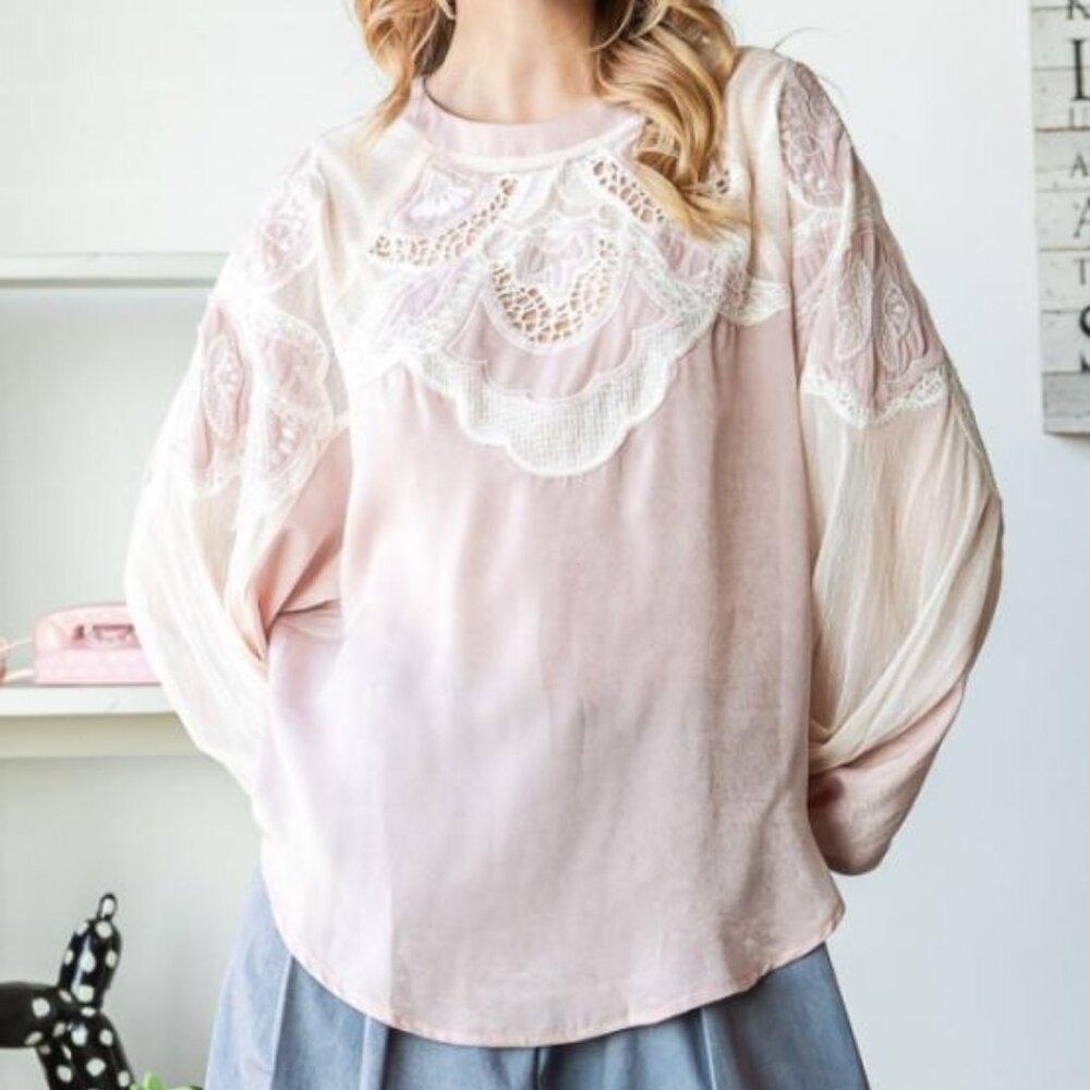 Oli & Hali- Blush Embroidered Long Sleeve Blouse